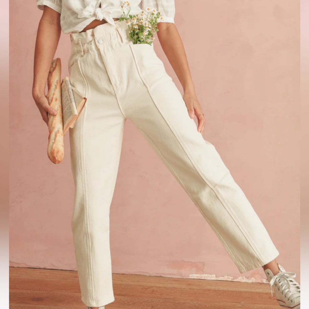 High waisted cream / ivory denim pants